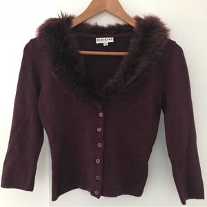 Bebe maroon cropped fur trim sweater—small. BNWOT.